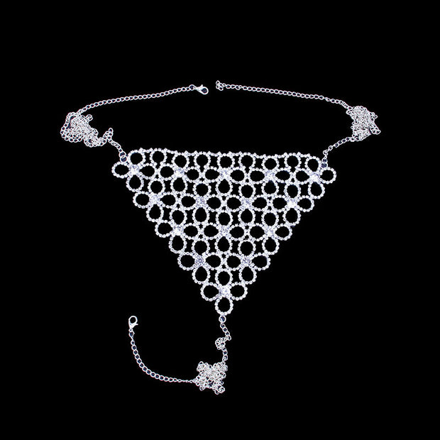 Shiny Sexy Bikini Set with Rhinestone Hollow Flower Body Chain