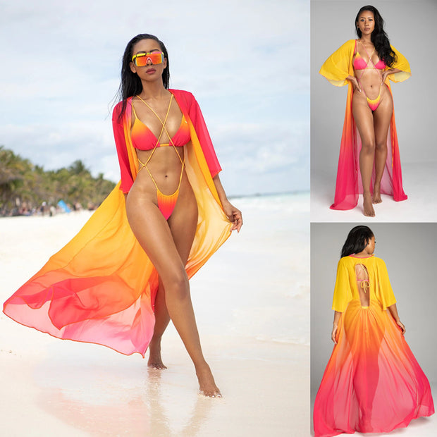 Gradient Color Tie Rope Bikini - Chic Split Swimsuit for Women