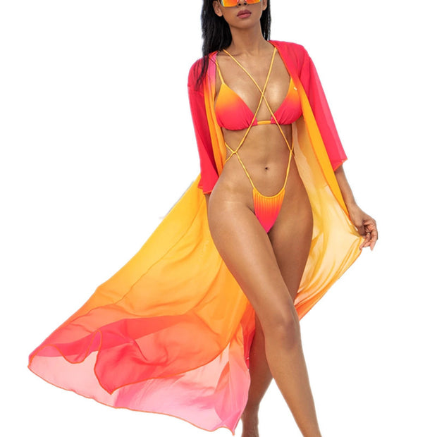Gradient Color Tie Rope Bikini - Chic Split Swimsuit for Women