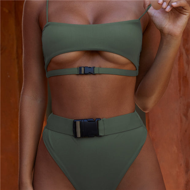 Chic High Waisted Buckle Bikini Set - Trendy Swimwear for Women