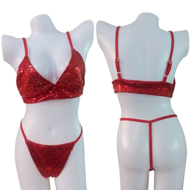 Sequin Bikini Suit with Suspenders - Sexy Swimsuit with Nail Sequins