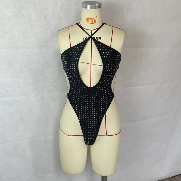 Diamond Hollow Lace One-Piece Swimsuit - Sexy Strap Beachwear