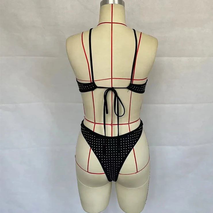 Diamond Hollow Lace One-Piece Swimsuit - Sexy Strap Beachwear