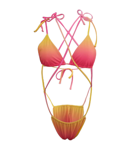 Gradient Color Tie Rope Bikini - Chic Split Swimsuit for Women