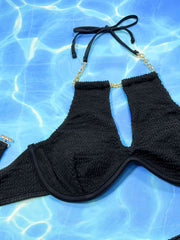 Stylish Halter Neck Bikini Set with Chain Detail - Luxe Two-Piece Swimwear