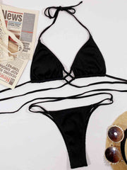 Chic Halter Neck Crisscross Ribbed Bikini Set - Textured Swimwear