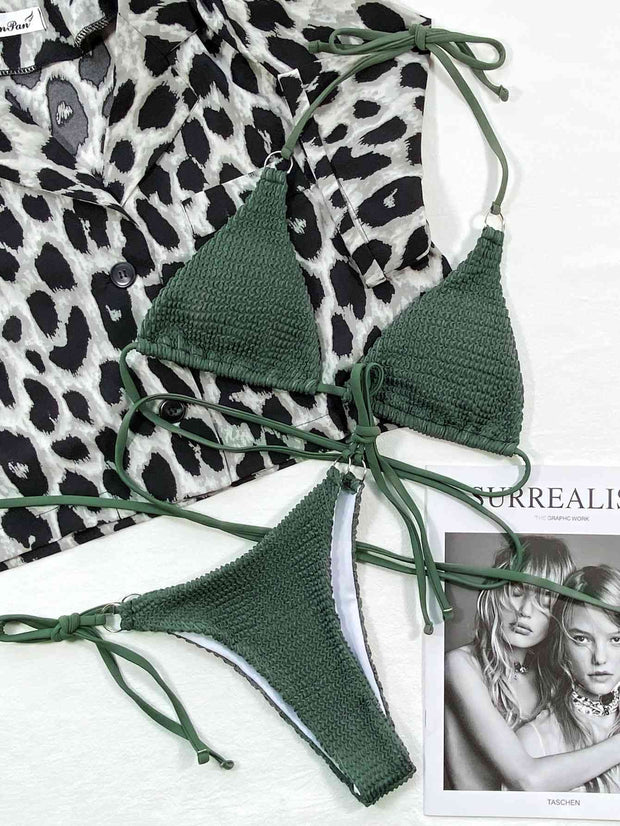 Elegant Textured Halter Neck Bikini Set with Tie Sides