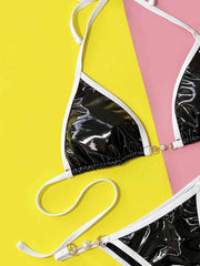 Chic Contrast Halter Neck Two-Piece Bikini Set - Trendy Swimwear