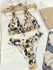 Chic Animal Print Bikini Set - Halter Neck Style