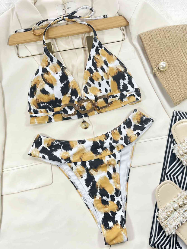 Chic Animal Print Bikini Set - Halter Neck Style