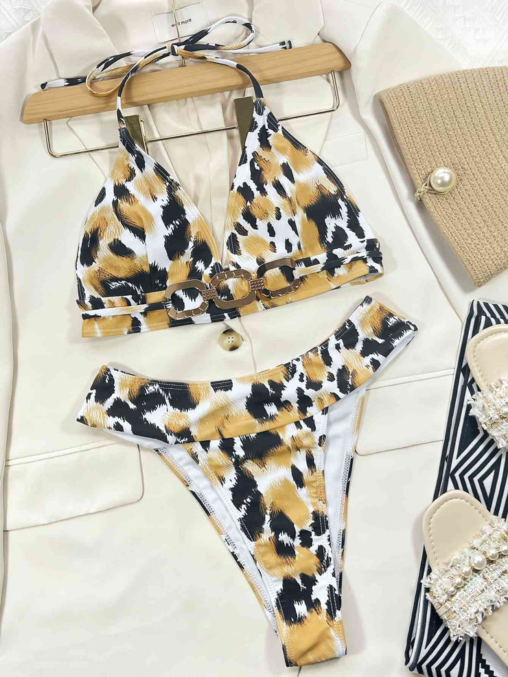Chic Animal Print Bikini Set - Halter Neck Style