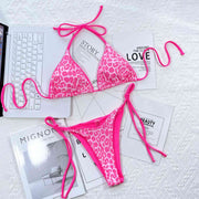 Chic Leopard Print Halter Neck Bikini Set with Tie Sides - Exotic Swimwear