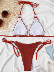 Elegant Textured Halter Neck Bikini Set with Tie Sides