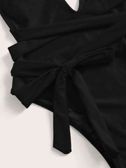 Sexy Halter Neck Deep V Tied One-Piece Swimsuit - Elegant Swimwear