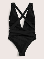 Sexy Halter Neck Deep V Tied One-Piece Swimsuit - Elegant Swimwear