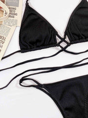 Chic Halter Neck Crisscross Ribbed Bikini Set - Textured Swimwear