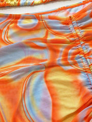 Vibrant Multicolored Ruched Three-Piece Swim Set with Drawstring Detail