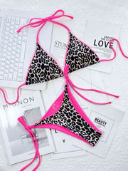 Chic Leopard Print Halter Neck Bikini Set with Tie Sides - Exotic Swimwear