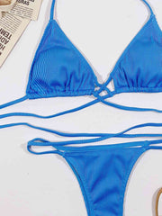 Chic Halter Neck Crisscross Ribbed Bikini Set - Textured Swimwear
