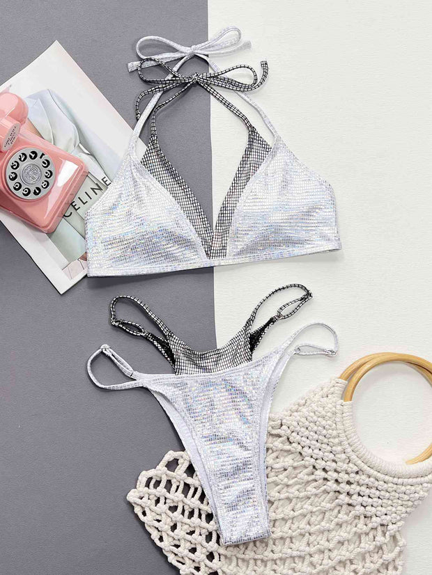 Chic Faux Layered Halter Neck Bikini Set - Stylish Two-Piece Swimwear