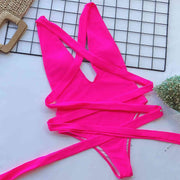 Sexy Halter Neck Deep V Tied One-Piece Swimsuit - Elegant Swimwear