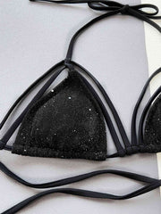 Sparkling Glitter Halter Neck Strappy Bikini Set - Dazzling Swimwear
