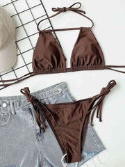 Flattering Halter Neck Ruched Bikini Set - Elegant Swimwear