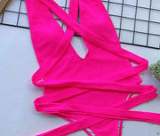 Sexy Halter Neck Deep V Tied One-Piece Swimsuit - Elegant Swimwear