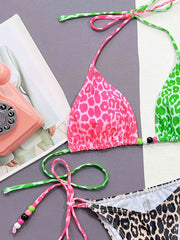 Chic Leopard Print Tied Halter Neck Bikini Set - Trendy Swimwear