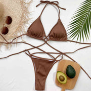Chic Halter Neck Crisscross Ribbed Bikini Set - Textured Swimwear