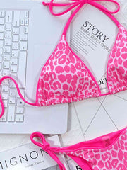 Chic Leopard Print Halter Neck Bikini Set with Tie Sides - Exotic Swimwear