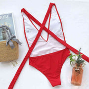 Sexy Halter Neck Deep V Tied One-Piece Swimsuit - Elegant Swimwear