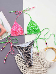 Chic Leopard Print Tied Halter Neck Bikini Set - Trendy Swimwear