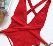 Sexy Halter Neck Deep V Tied One-Piece Swimsuit - Elegant Swimwear