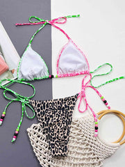 Chic Leopard Print Tied Halter Neck Bikini Set - Trendy Swimwear
