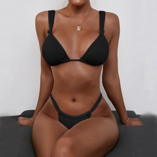 Elegant Solid Color Knotted Strap Bikini - Timeless Swimwear