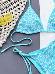 Chic Leopard Print Halter Neck Bikini Set with Tie Sides - Exotic Swimwear