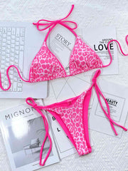 Chic Leopard Print Halter Neck Bikini Set with Tie Sides - Exotic Swimwear