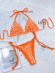 Chic Leopard Print Halter Neck Bikini Set with Tie Sides - Exotic Swimwear