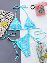 Chic Leopard Print Halter Neck Bikini Set with Tie Sides - Exotic Swimwear