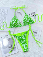 Chic Leopard Print Halter Neck Bikini Set with Tie Sides - Exotic Swimwear