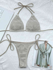 Stylish Halter Neck Tie Back Bikini Set - Flattering Swimwear