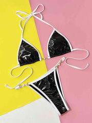 Chic Contrast Halter Neck Two-Piece Bikini Set - Trendy Swimwear