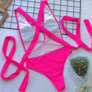 Sexy Halter Neck Deep V Tied One-Piece Swimsuit - Elegant Swimwear