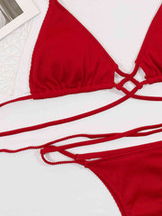 Chic Halter Neck Crisscross Ribbed Bikini Set - Textured Swimwear
