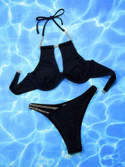 Stylish Halter Neck Bikini Set with Chain Detail - Luxe Two-Piece Swimwear