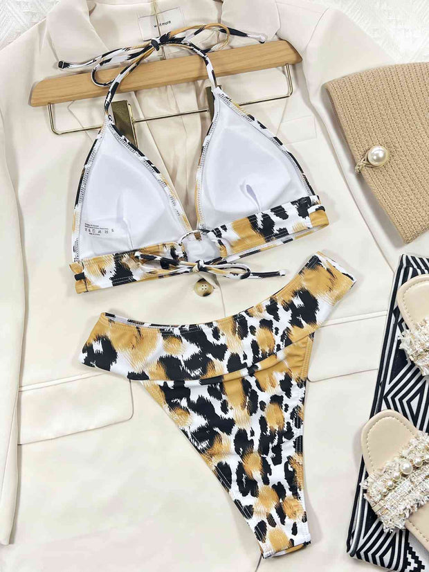 Chic Animal Print Bikini Set - Halter Neck Style