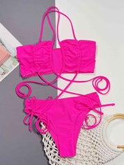 Stylish Halter Neck Bikini Set with Drawstring Detail - Trendy Swimwear