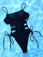 Stylish Cutout Lace-Up One-Piece Swimsuit with Spaghetti Straps