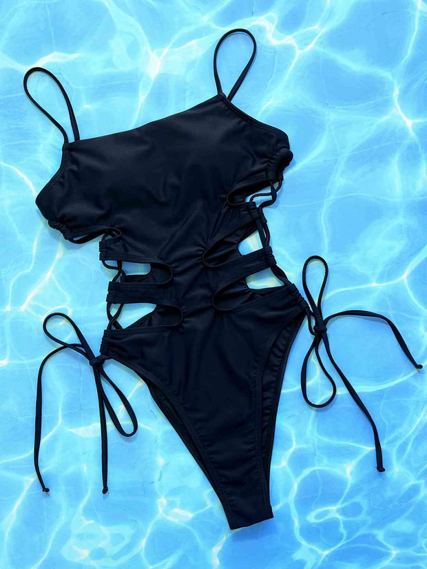 Stylish Cutout Lace-Up One-Piece Swimsuit with Spaghetti Straps